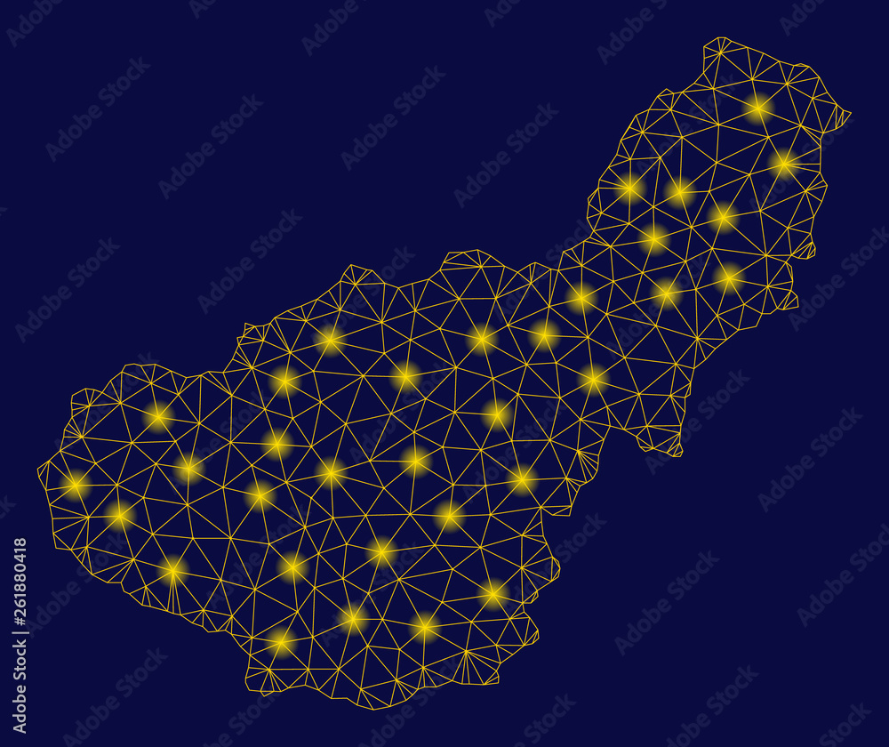Poster bright yellow mesh granada province map with glow effect. wire carcass polygonal mesh in vector eps1