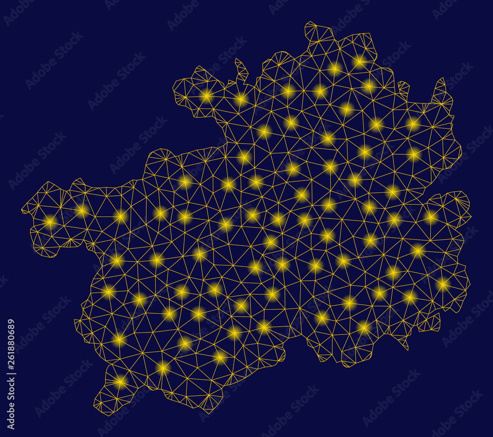 Poster bright yellow mesh guizhou province map with glow effect. wire frame polygonal network in vector eps