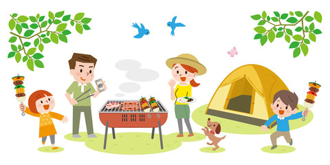 キャンプを楽しむ家族