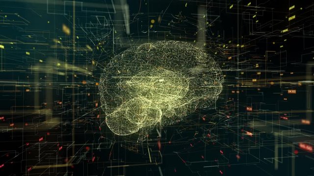 AI Artificial intelligence digital brain big data deep learning computer machine using binary information technology and cloud computing - conceptual 3D render animation