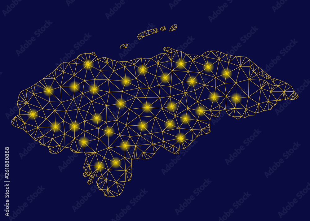 Aufkleber bright yellow mesh honduras map with lightspot effect. wire frame polygonal mesh in vector eps10 for