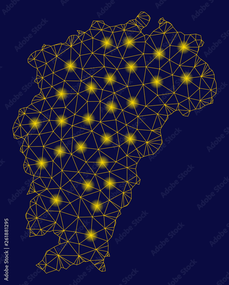 Aufkleber bright yellow mesh jiangxi province map with glare effect. wire frame polygonal mesh in vector eps10
