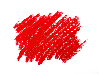 Fototapeta na wymiar Red crayon scribble texture. Abstract crayon on white background. Wax pastel spot. It is a hand drawn, red abstract crayon background.