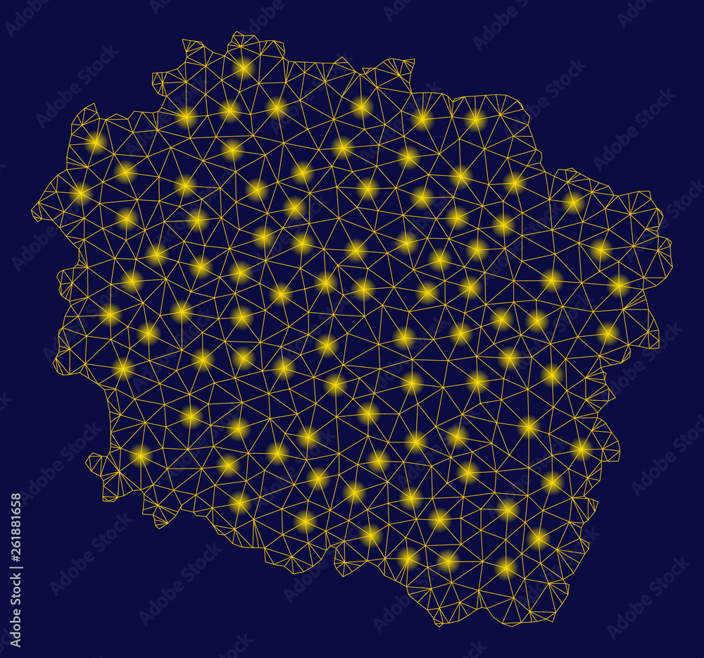 Aufkleber bright yellow mesh kujawy-pomerania province map with glow effect. wire carcass polygonal mesh in ve