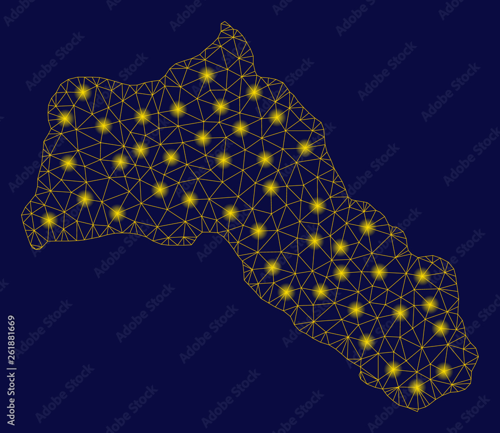 Poster bright yellow mesh kurdistan map with glare effect. wire carcass polygonal mesh in vector eps10 form