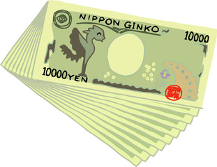 Backside Bunch of Cute hand-painted Japanese 10000 yen note