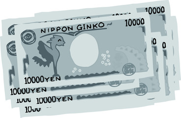 Monochrome Backside Bunch of Cute hand-painted Japanese 10000 yen note 