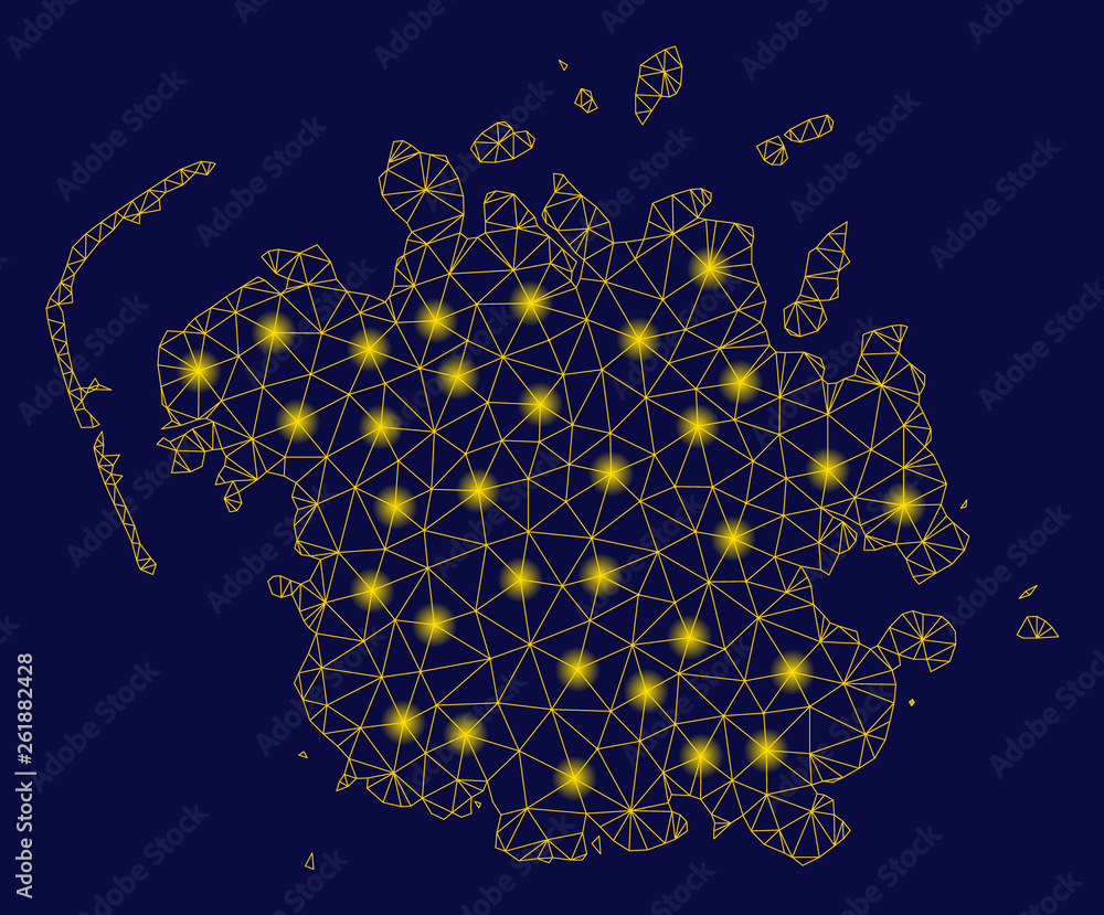 Poster bright yellow mesh micronesia island map with glare effect. wire carcass polygonal mesh in vector ep