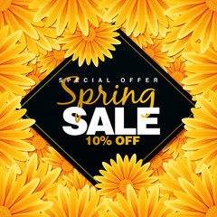 Special Spring sale offer 10% Off Promotional banner background with colorful flower