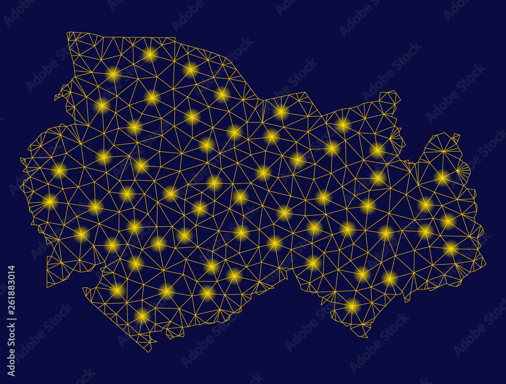 Aufkleber bright yellow mesh novosibirsk region map with glare effect. wire frame polygonal mesh in vector eps