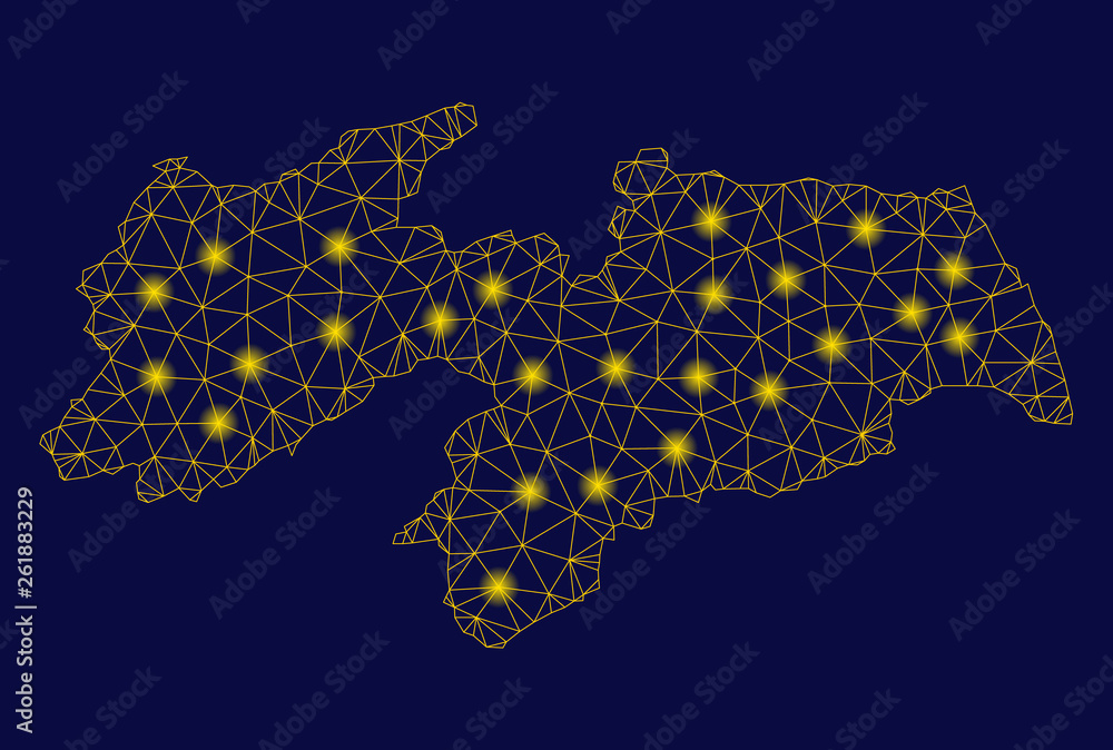 Poster bright yellow mesh paraiba state map with lightspot effect. wire carcass polygonal mesh in vector ep