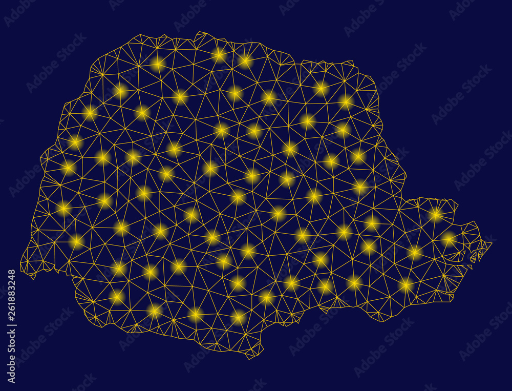 Poster bright yellow mesh parana state map with glare effect. wire carcass polygonal mesh in vector eps10 f