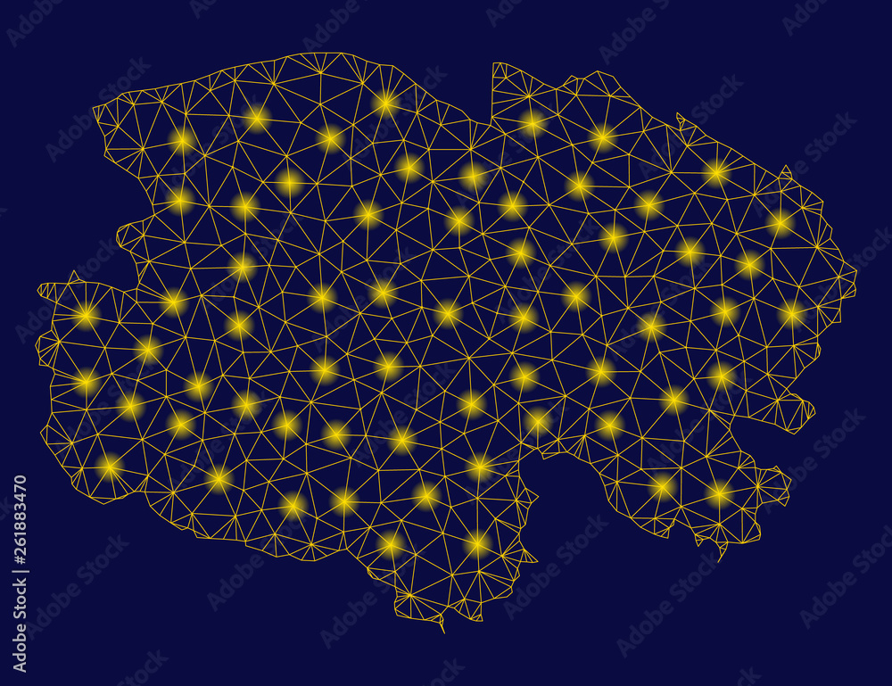 Aufkleber bright yellow mesh qinghai province map with glow effect. wire carcass triangular mesh in vector eps