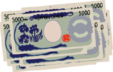 Backside Bunch of Cute hand-painted Japanese 5000 yen note
