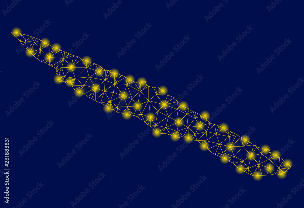 Poster bright yellow mesh sao jorge island map with lightspot effect. wire carcass polygonal mesh in vector
