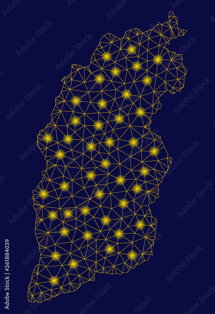 Poster bright yellow mesh shanxi province map with glare effect. wire carcass polygonal mesh in vector eps1