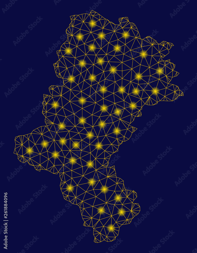 Aufkleber bright yellow mesh silesian voivodeship map with glow effect. wire carcass polygonal mesh in vector 