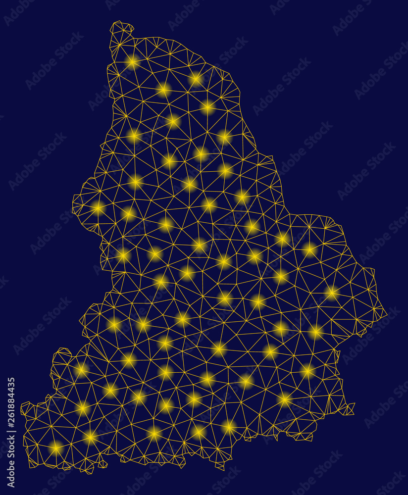 Aufkleber bright yellow mesh sverdlovsk region map with glow effect. wire frame polygonal mesh in vector eps10