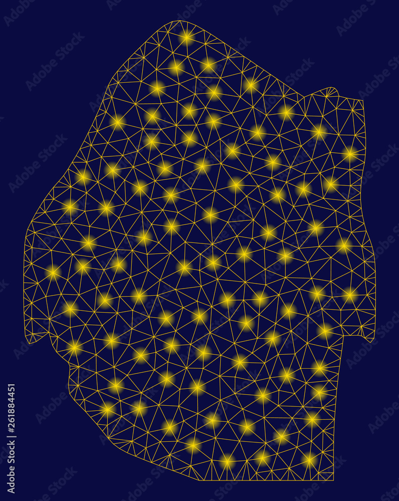 Aufkleber bright yellow mesh swaziland map with lightspot effect. wire carcass polygonal mesh in vector eps10 