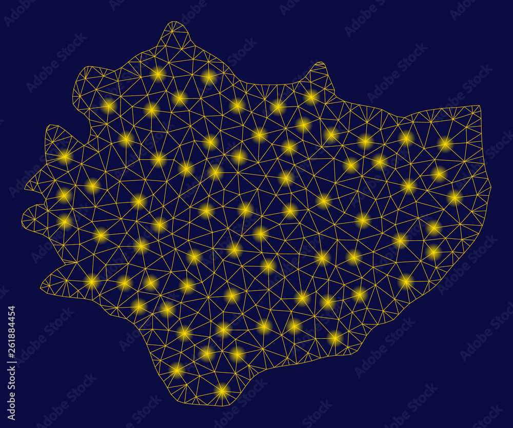 Poster bright yellow mesh swietokrzyskie voivodeship map with glow effect. wire carcass polygonal mesh in v