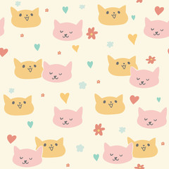 Cute seamless pattern with cats in love