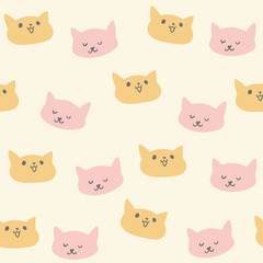 Cute seamless pattern with funny cat heads, for textile, wrapping paper, baby fabric and background