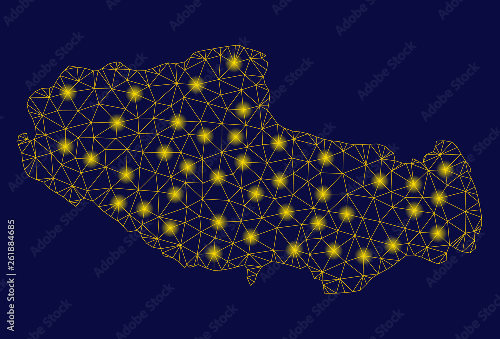 Poster bright yellow mesh tibet chinese territory map with glow effect. wire carcass polygonal mesh in vect