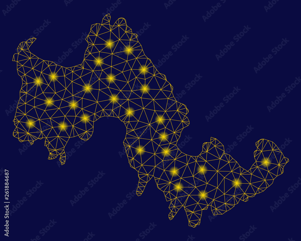 Aufkleber bright yellow mesh tilos greek island map with glare effect. wire carcass polygonal mesh in vector e