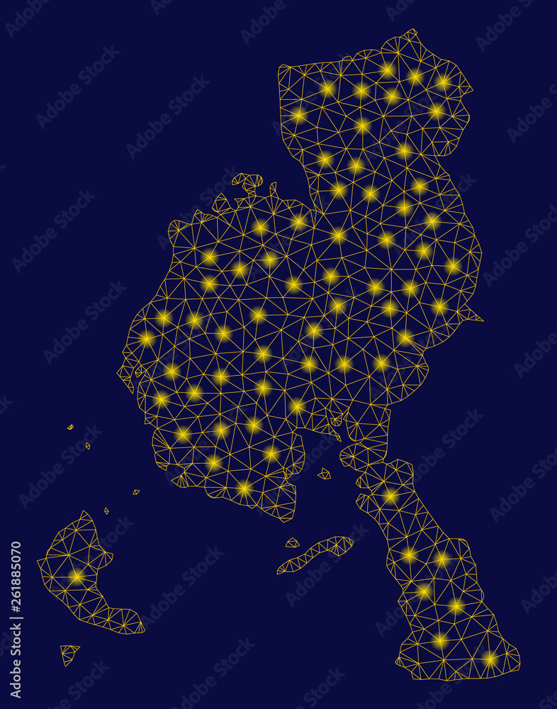 Poster bright yellow mesh veraguas province map with lightspot effect. wire frame polygonal mesh in vector 