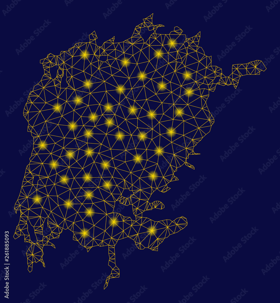 Aufkleber bright yellow mesh victoria lake map with glare effect. wire frame polygonal network in vector eps10