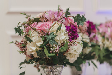 Pink and white roses bridal bouquets