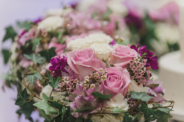 Pink and white roses bridal bouquets