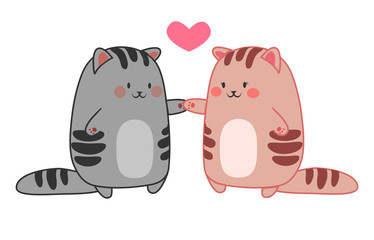 Couple kawaii cats with heart under