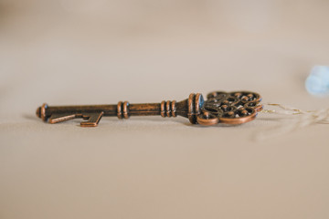 Skeleton key on flat surface