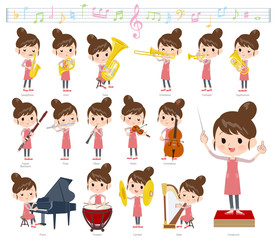 Ballet Bun hair Apron mom_classic music／同じシリーズはtoyotoyoポートフォリオ内から「親しみ　デフォルメ」と検索してください