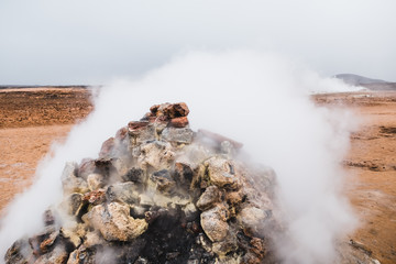 Rocks in beautiful steaming landscape in Iceland, Europe