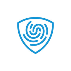Biometric Fingerprint Security Shield Vector Icon. Symbol for Cybersecurity, Digital Protection, Data Safety, and Technology Services, representing Trust and Secure Access Control.