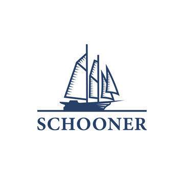 vintage schooner logo, sailing logo template. sea, ship, journey, boat, sailboat, transportation, shipping, cruise, business, company, marine, ocean, pirate, retro, sail