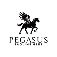 Pegasus flat logo template, Silhouette horse & wings logo. equestrian, logo, wings, fantasy, animal, beautiful, black, business, classic, company, concept