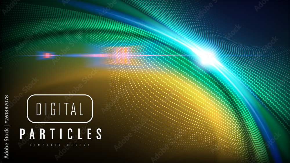 Poster the background template of curvy particle movement in vector. it is suitable for being as a template