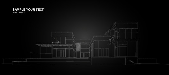 3d wireframe of building. sketch design. 
