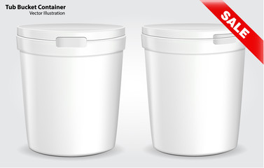 White Tub Paint Plastic Bucket Container. Plaster, Putty, Toner. Ready For Your Design. Product Packing Vector EPS10 - Vector