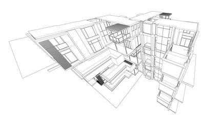 3d wireframe of building. sketch design. 