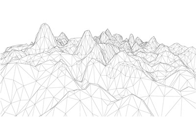 3D wireframe of contour swirl. Abstract wireframe background