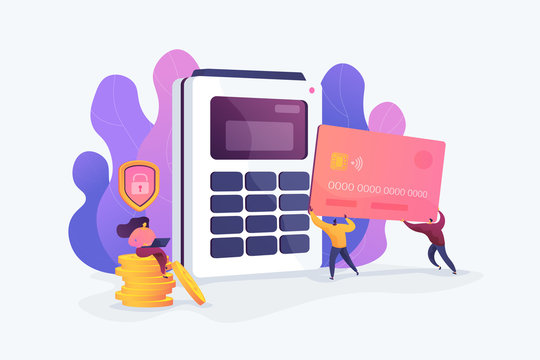 Debit card, bank plastic payment card, online card payment and secure bank saving concept. Vector isolated concept illustration with tiny people and floral elements. Hero image for website.