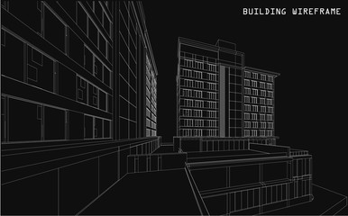 3d wireframe of building. sketch design. 