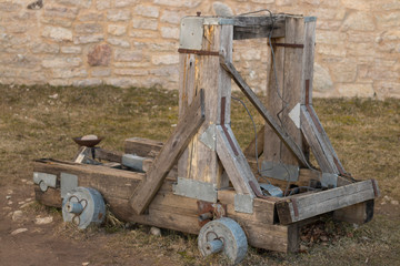 Fototapeta na wymiar modern reconstruction of the old catapult