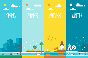 Flat design 4 seasons holiday