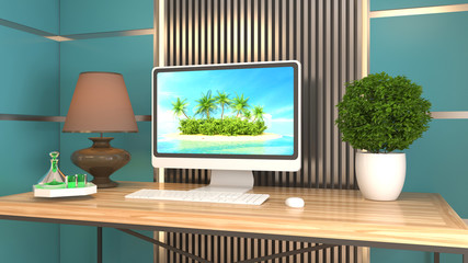 Fototapeta na wymiar Computer on office table. 3d illustration
