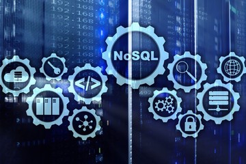 NoSQL. Structured Query Language. Database Technology Concept. Server room background.